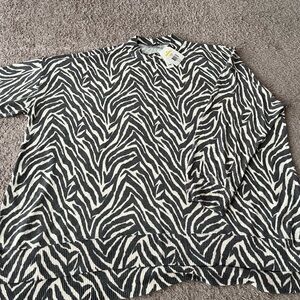 Wonderly Zebra Print Crew Neck Sweater - Gray and Beige